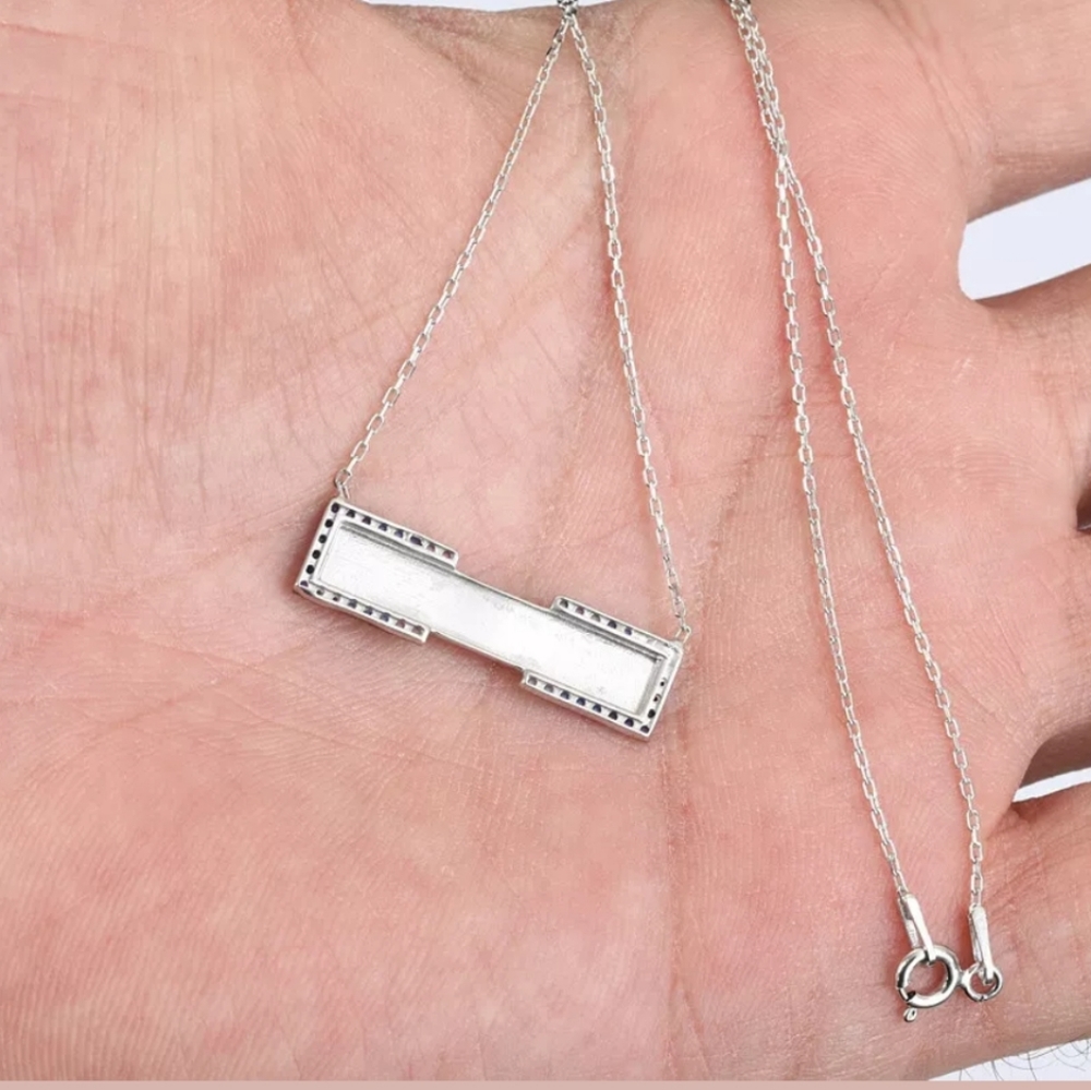 Sterling bar & sapphire/topaz engraveable necklace - Picture 2 of 4